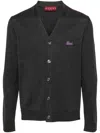 Gucci Logo-embroidered Wool Cardigan In Dark Grey