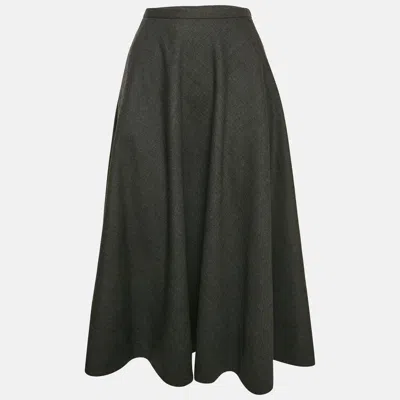 Pre-owned Gucci Dark Grey Wool Zari 2 Midi Skirt M