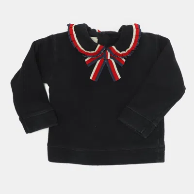 Pre-owned Gucci Dark Navy Jersey Web Detail Sweatshirt 12-18 Months In Navy Blue