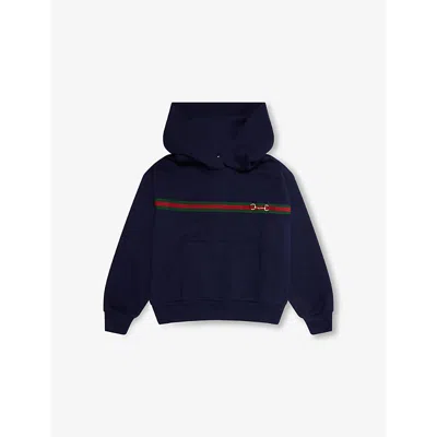 Gucci Kids' Striped-panel Horsebit Cotton-jersey Hoody  4-12 In Dark Night Sky/mix