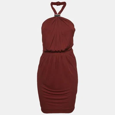 Pre-owned Gucci Dark Red Knit Asymmetric Short Dress Xs