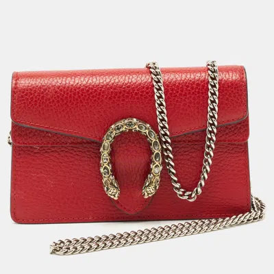 Pre-owned Gucci Dark Red Leather Dionysus Mini Crossbody Bag