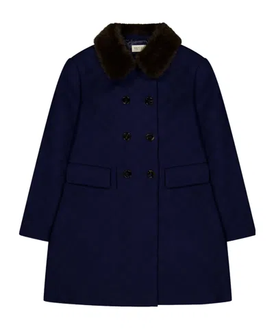 Gucci Darkblue Coat With Fur Collar In Black