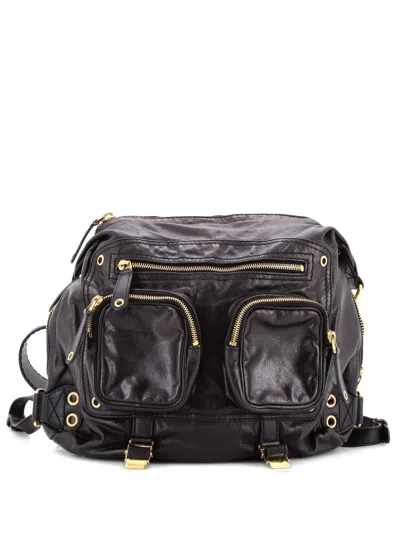 Pre-owned Gucci Darwin Convertible Leather Medium Backpack In Black
