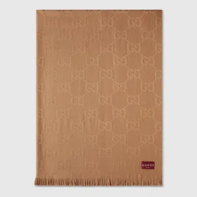 Gucci Gg Wool And Silk Jacquard Blanket In Brown