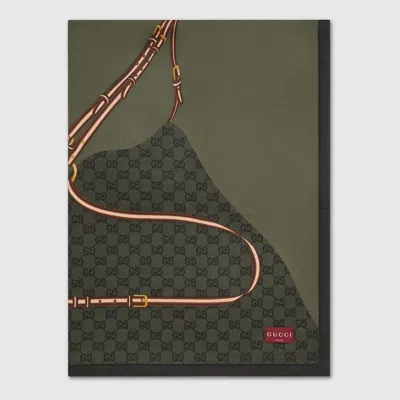 Gucci Wool Blanket With Print In Gray