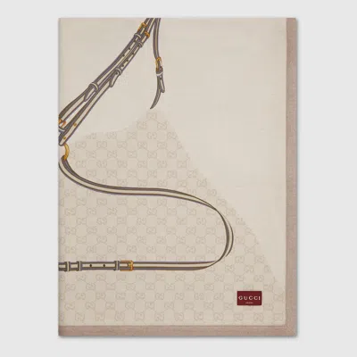Gucci Wool Blanket With Print In Brown
