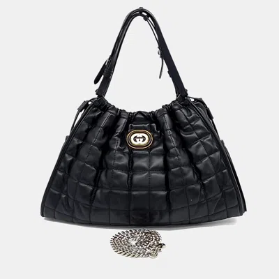 Pre-owned Gucci Deco Black Leather Medium Tote Bag