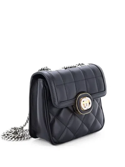 Pre-owned Gucci Deco Chain Flap Bag Mixed Matelasse Leather Mini Crossbody Bag In Brown
