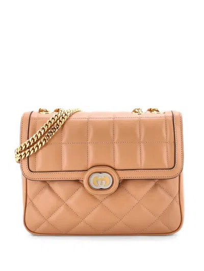 Pre-owned Gucci Deco Chain Flap Bag Mixed Matelasse Leather Small Shoulder Bag In Neutral