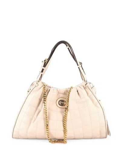 Pre-owned Gucci Deco Matelasse Leather Medium Tote Bag In White