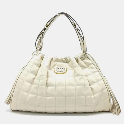 Pre-owned Gucci Deco Medium Tote Bag (746210) In White