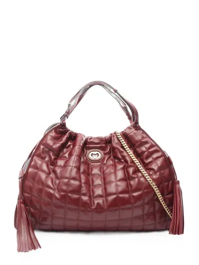 Pre-owned Gucci Deco Quilted Leather Tote Bag In Red