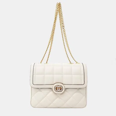 Pre-owned Gucci Deco Small Shoulder Bag (740834) In White