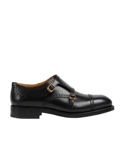 Gucci Decorative-stitching Almond-toe Monk Shoes In Black