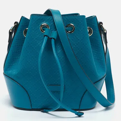 Pre-owned Gucci Deep Cobalt Bright Diamante Leather Drawstring Bucket Bag In Blue