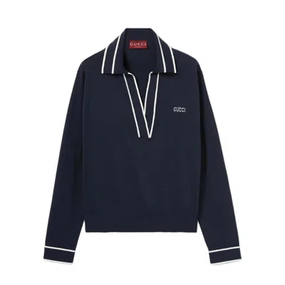 Gucci Deep V-neck Long Sleeve Top With Contrasting Trim