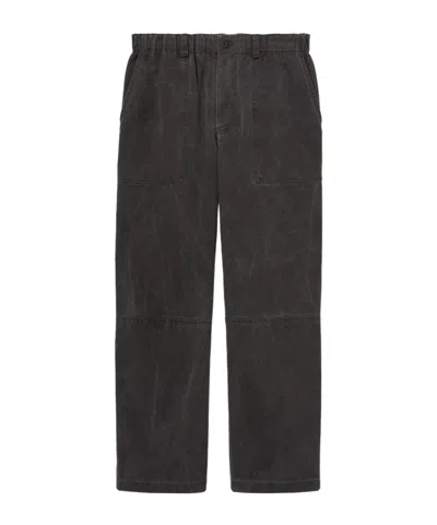 Gucci Delavé Cotton Canvas Pant With Logo In Gray