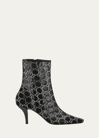 Gucci Demi Crystal Mesh Ankle Booties In Nero Nero