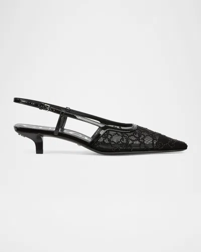 Gucci Demi Crystal Mesh Slingback Pumps In Black