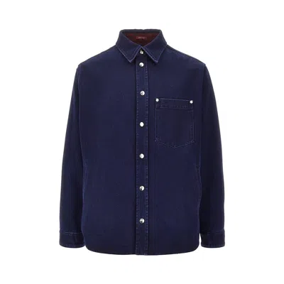 Gucci Denim And Gg Wool Reversible Overshirt In Blue