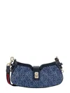 GUCCI DENIM AND LEATHER SHOULDER BAG WITH ALL-OVER GG MOTIF