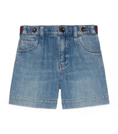 Gucci Kids' Web-stripe Denim Bermuda Shorts In Blue