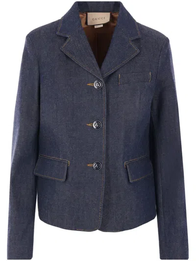 Gucci Single-breasted Denim Jacket In Blue