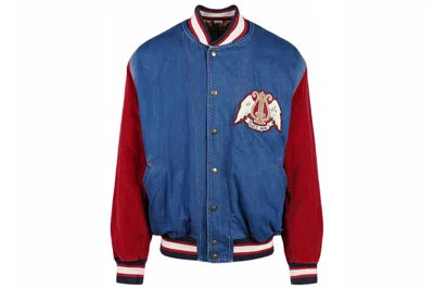 Pre-owned Gucci Denim Bomber Jacket Red/blue