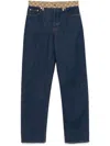 Gucci High-waist Boyfriend Pants With Logo Waistband In Blue