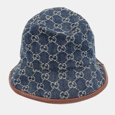 Pre-owned Gucci Denim Bucket Hat (576371) In Blue