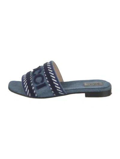 Pre-owned Gucci Denim Colorblock Pattern Slides In Blue