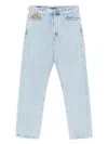 Gucci Washed Denim Pant With Gg Insert In Blue