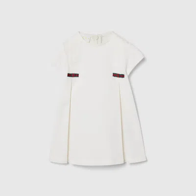 Gucci Babies' Denim Dress With Web In White