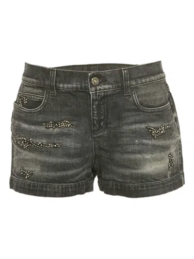 Pre-owned Gucci Denim Embellished Shorts In Gray