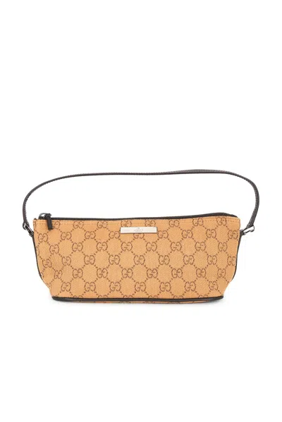 Pre-owned Gucci Denim Gg Boat Pochette Shoulder Bag In Sand