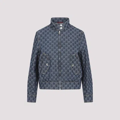 Gucci Gg Monogram Denim Bomber Jacket In Blue
