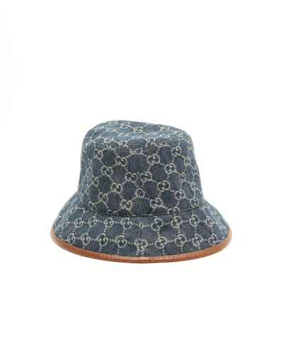 Gucci Denim Gg Bucket Hat, Size L In Blue