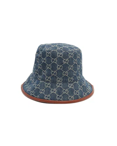 Gucci Denim Gg Bucket Hat, Size M In Blue