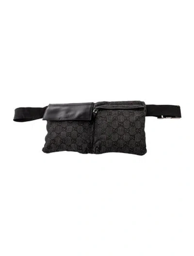Pre-owned Gucci Denim Gg Canvas Double Pocket Belt Bag Vintage In Black