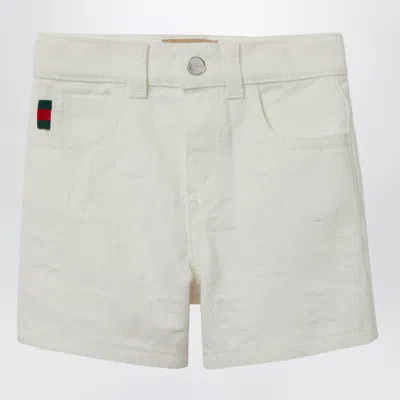 Gucci Denim Gg Jacquard Shorts In White