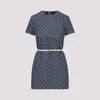 Gucci Fitted Blue Cotton Dress With Contrast Belt In Blue Denim