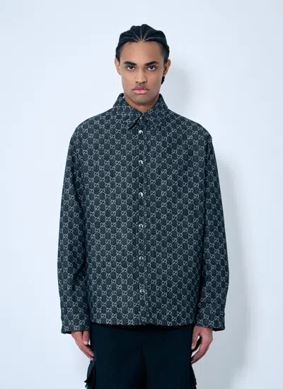 Gucci Denim Gg Shirt In Dark Grey