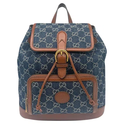 Pre-owned Gucci Denim Gg Supreme Canvas And Brown Leather Backpack, Spring/summer 2022.