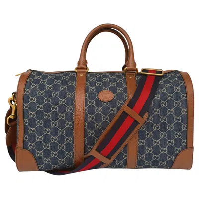 Pre-owned Gucci Denim Gg Supreme Canvas And Brown Leather Duffle Bag, Spring/summer 2022.