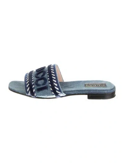 Pre-owned Gucci Denim Graphic Print Mules In Blue