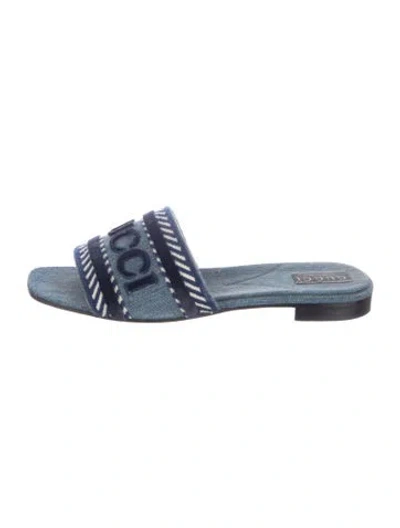 Pre-owned Gucci Denim Graphic Print Slides In Blue