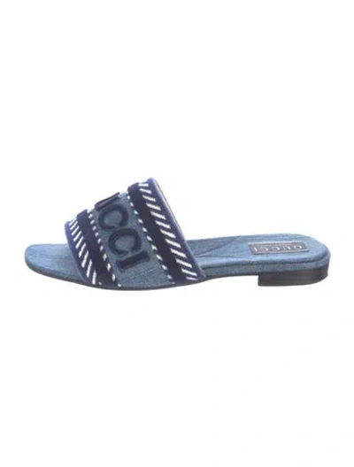 Pre-owned Gucci Denim Graphic Print Slides In Blue