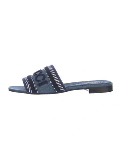 Pre-owned Gucci Denim Graphic Print Slides In Blue