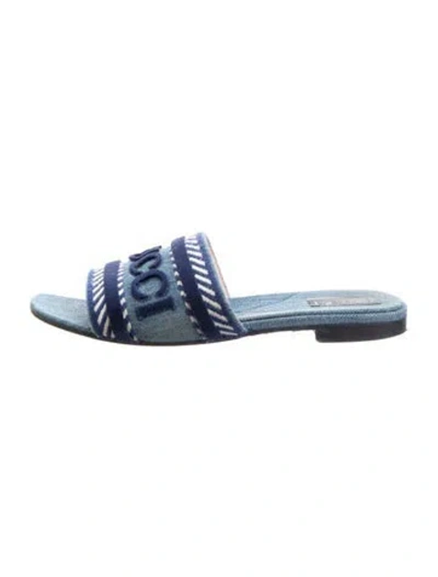 Pre-owned Gucci Denim Graphic Print Slides In Blue
